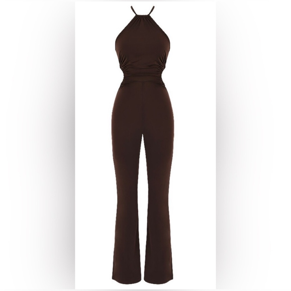 Mistress Rocks Chocolate Brown Halter Cutout Jumpsuit | Size S (Fits S–M)